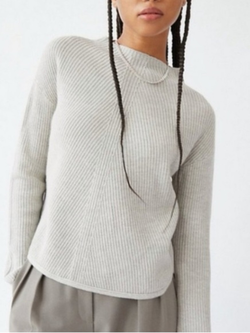 Babaton Neutral Chevron Rib Crewneck Sweater - Light Taupe